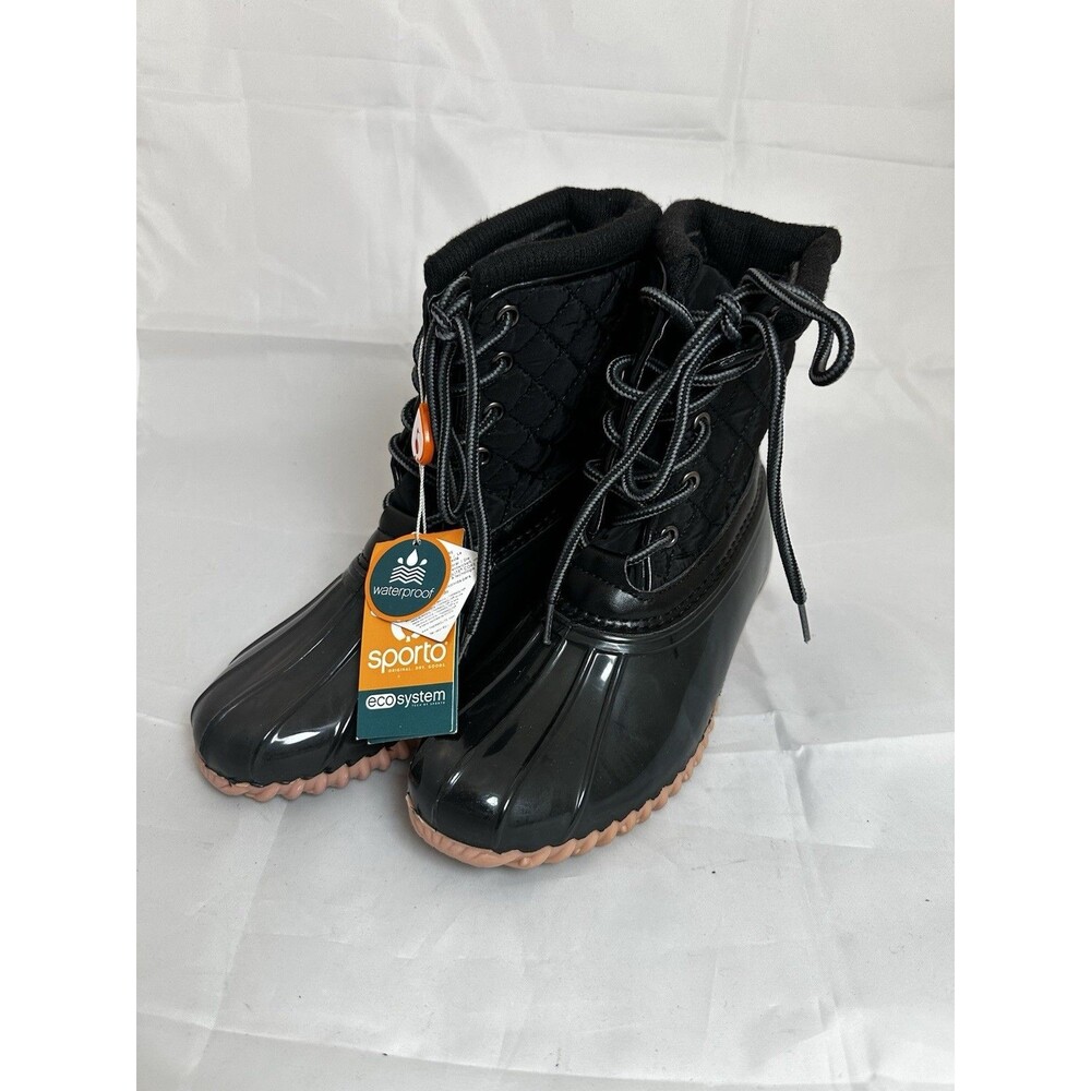 Women’s Boots SPORTO LILIA WEATHER DUCK BOOT Black Rubber Size 6 M
